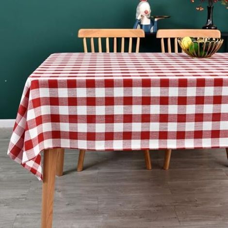 Nappe à carreaux vichy, nappe carrée en mélange de coton à carreaux pour la cuisine, les pique-niques (rouge, 140 x 140 cm) (1/5)