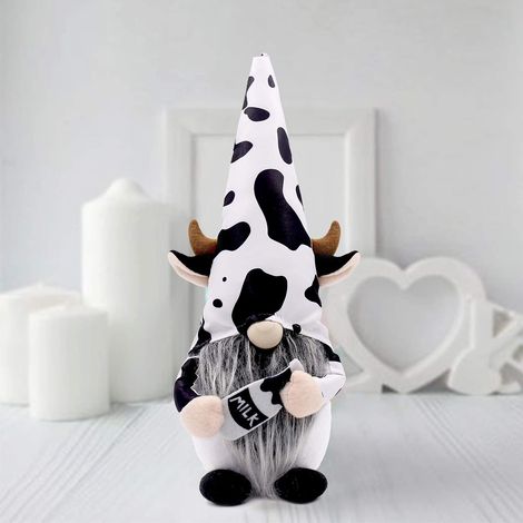 1 Gnome en peluche, motif vache, biberon, feutre et tissu, 33 cm, décoration maison ferme (1/5)