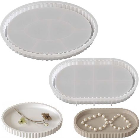2 Pcs Moules en Silicone Ovales Moules Moulage Plateau Décoratif Bord Ondulé Dessous Verre Plaque Moule Silicone Résine Époxy Plâtre Béton Bol à Bijoux pour DIY Plateau Thé, Plateau Fruits (1/5)