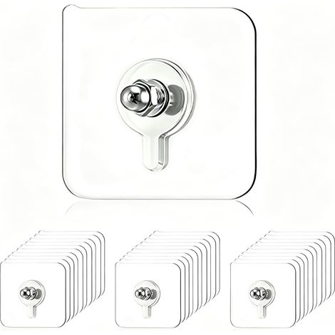 30pcs Accroche Tableau Sans Percer, Attache Cadre Adhésif Crochets,Fixation Murale Transparente pour Cadres,Posters, Photos,Décoratives (Transparent) (1/5)