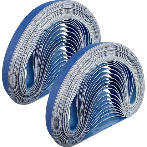 Lot de 35 bandes abrasives en corindon de zirconium 13 x 475 mm - 5 x 60/80/100/120/180/240/320 - Pour bois, métal, pierre, plâtre, carrelage en céramique et plastique (1/5)