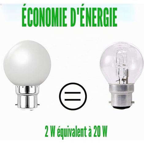 Ampoules à baïonnette B22 - ampoule LED feston 2W,ampoule Golfball,ampoules BC Party Small/mini,blanc chaud (1/3)