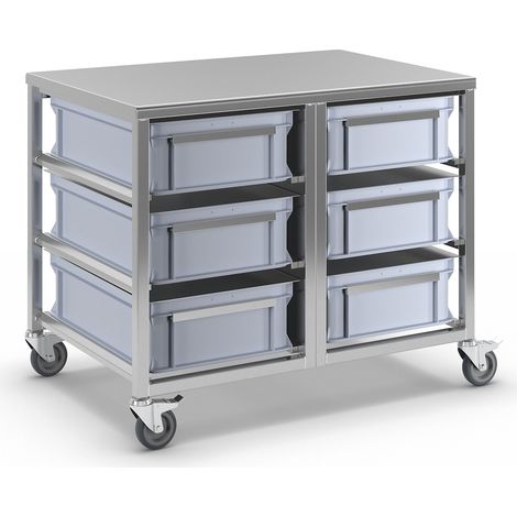 FRANKEL kaiserkraft, Chariot à bacs en inox, 6 bacs de 30 l, L (1/5)