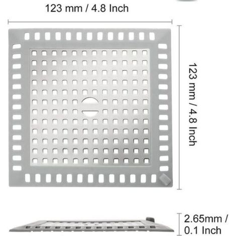 Quadratischer Haarfänger-Duschsieb 12,3 cm x 12,3 cm, silberfarbener Edelstahl, Filter für Bad und Küche
