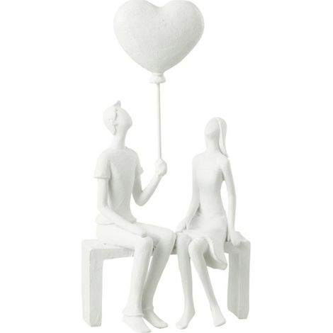 Statuette Déco "Couple Assis Ballon" 23cm Blanc