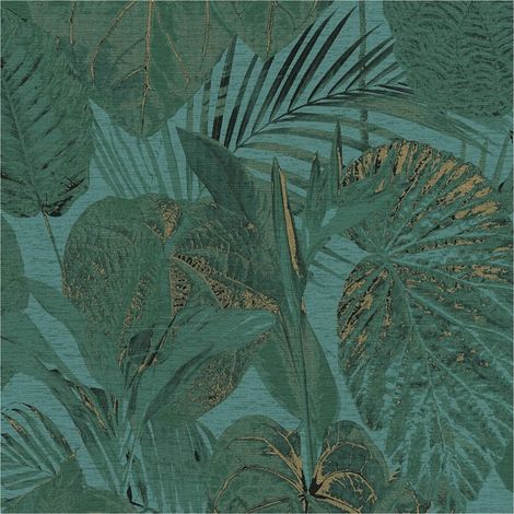 Natur Tapete Profhome 393553 heißgeprägte Vliestapete leicht strukturiert mit floralen Ornamenten und metallischen Akzenten grün petrol gold blau-grün 5,33 m2