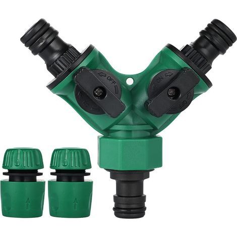 Gartenschlauchverbinder, Gartenschlauchende, Y-Schlauchverteiler, Gartenschlauch-Hahnadapter, Gardena-Anschluss mit 2 Ventilausgängen für Gartenhahn