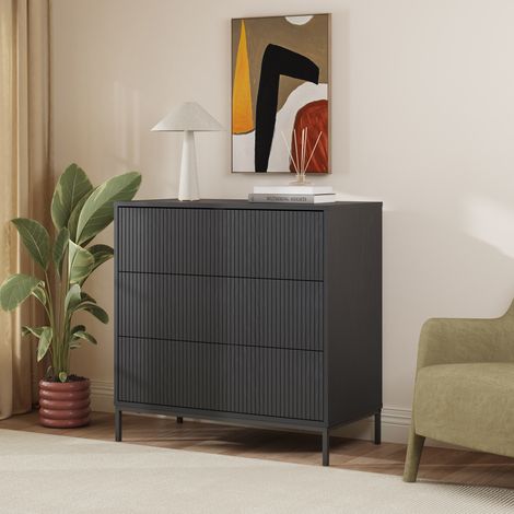 Cassettiera Nykapin Comò a 3 Cassetti 80 x 80 x 40 cm - Nero (1/5)