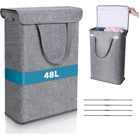 Paniers à Linge avec Couvercle, Laundry Basket Panier Linge Pliable 48L, Bac a Linge Sale Poubelle à Vêtements Sales Panier Rangement Corbeille a Linge pour Vêtements, Serviettes, Jouets, Gris (1/5)