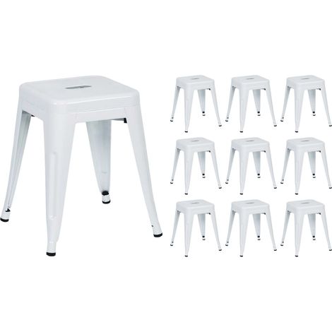 Pack 10 Taburetes Bajos Industriales Apilables de Acero 38x38x46cm Thinia Home