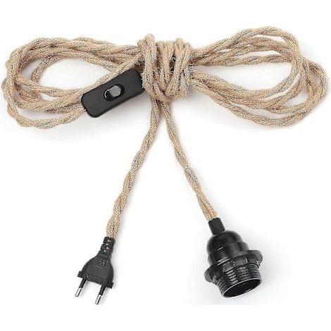 Câble de lampe en corde de chanvre de 4,5 m, douille E27 avec interrupteur, pour lampe suspendue DIY, lampe suspendue industrielle, lampe à incandescence (1/5)
