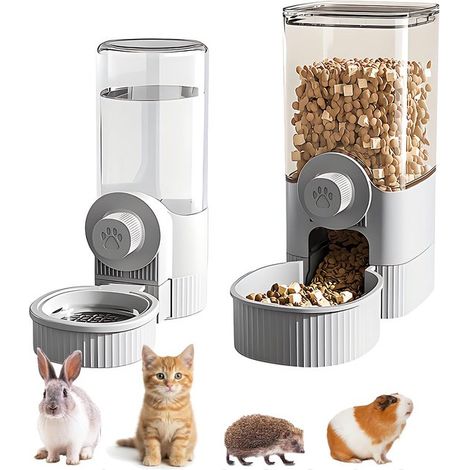 Comedero y bebedero automático para conejos y cobayas, colgante por gravedad, 1200 ml, gris (1/5)