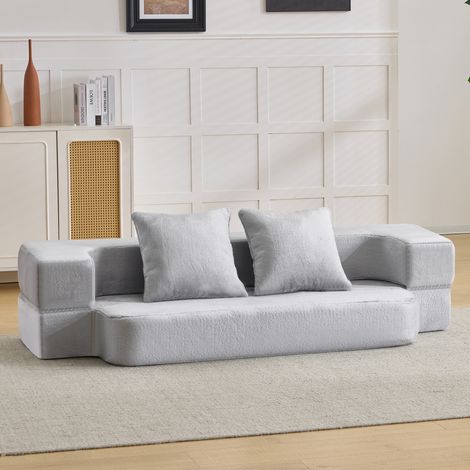 Divano pieghevole a 2 posti 31x31x110 cm, trasformabile in letto, senza montaggio, in schiuma, grigio chiaro (1/5)