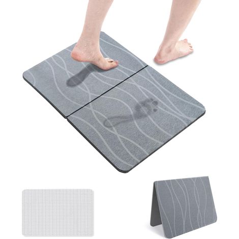 Tapis de douche pliable en terre de diatomée, tapis de bain antidérapant en pierre, tapis de salle de bain à séchage rapide (couleur gravure) (1/5)
