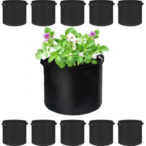 Bolsas de cultivo transpirables de tela no tejida, plegables con asa — paquete de 10 unidades, 5 galones (19 L) (1/5)