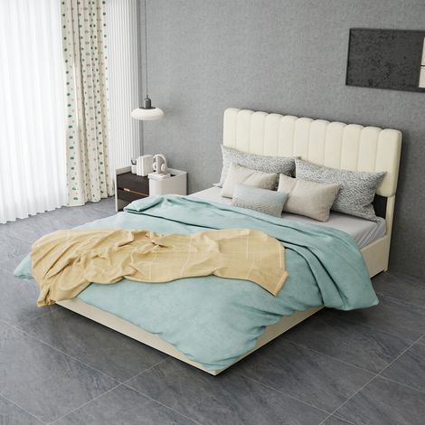 letto matrimoniale 140x200 imbottito velluto beige HAVRYA (1/5)