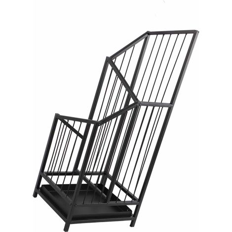 Support porte-parapluies métal noir élégant système plateau recueille eau pour porte standard 62 cm (1/5)