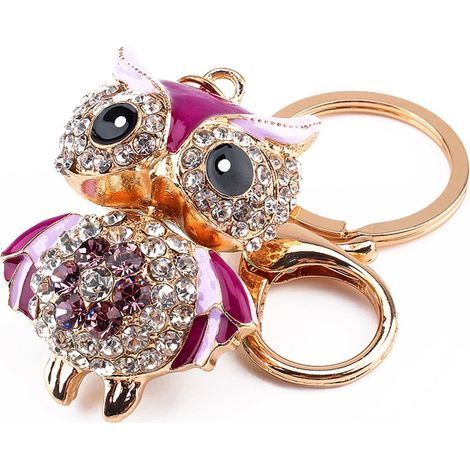 Llavero de búho de cristal, adorno brillante para bolso, para mujeres y niñas, morado