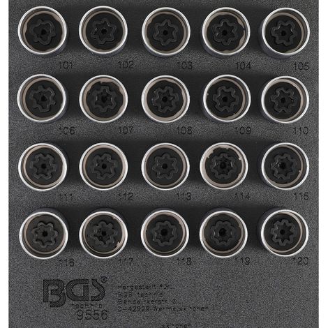 BGS Juego de herramientas antirrobo acero 20 vasos Opel