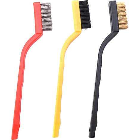 Ensemble de 3 brosses métalliques en laiton/acier inoxydable/nylon avec poignée incurvée pour le nettoyage de la saleté, de la peinture et l'élimination de la rouille. (1/5)
