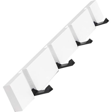 Patère Murale Porte Manteau Mural en Bois avec Pliable Crochet pour Suspendre Echarpes Sacs à Main Parapluies Serviettes Vêtements (4 Crochet, Blanc) (1/5)