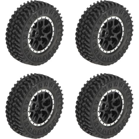 Jantes métalliques de 7 mm et pneus en caoutchouc pour voiture RC AXIAL SCX24 1/24 - Accessoires de mise à niveau - Noir (1/5)