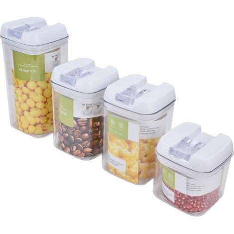 Transparente Kunststoff-Aufbewahrungsbox für die Küche, luftdichte Müsli-Aufbewahrungsbox, 4er-Set quadratische Boxen mit Clipdeckeln (1/5)