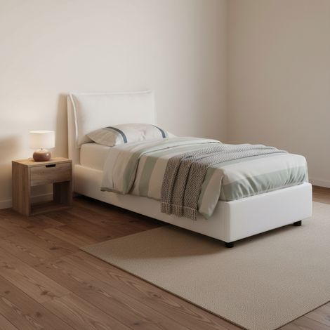 Talamo Italia Einzelbett Gemma, Containerbett mit Stoffbespannung, 100% Made in Italy, Frontöffnung, passend für Matratze 80x200 cm, Weiß (1/5)