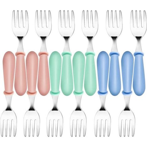 12 tenedores infantiles, acero inoxidable 18/0, mango sin BPA, aptos para lavavajillas, para niños pequeños. (1/5)
