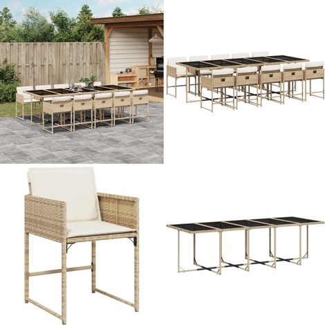 Ensemble à manger de jardin et coussins 11 pcs beige poly rotin - Salon De Jardin - Meuble De Jardin - Set De Salon De Jardin - Mobilier De Jardin - Table De Jardin - Home & Living (1/5)