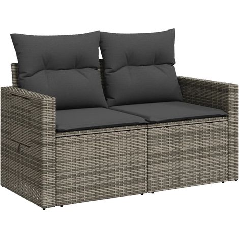 Maison Exclusive - Divano da Giardino con Cuscini 2 Posti Grigio in Polyrattan