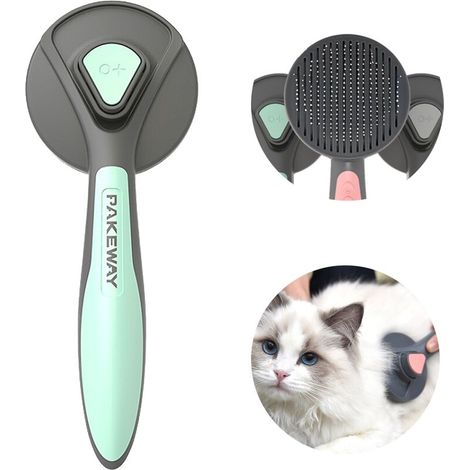 Peigne pour chat Peigne de flottaison Brosse d'épilation pour chien Artefact T9 Peigne auto-nettoyant Fournitures de nettoyage pour animaux de compagnie, Vert (1/5)