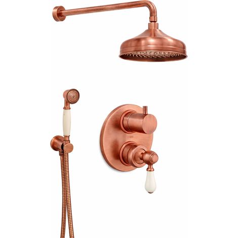 Ensemble de douche complet de style rétro couleur cuivre brossé Piralla Como KITCOMOQL1 (1/5)