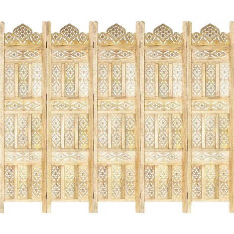 FIMEI Cloison de séparation 5 panneaux 200x165 cm Bois de manguier (1/5)