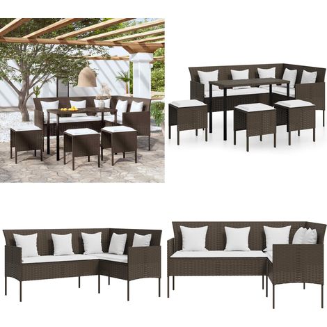 5-tlg. Sofagarnitur in L-Form mit Kissen Poly Rattan Braun - Outdoor Möbel - Gartenlounge - Sofa Set - Rattan Gartenmöbel - Loungemöbel - Home & Living (1/5)