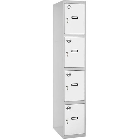 SimonRack Armadietto Spogliatoio Metallico 4 Ante, 1800x400x500 mm, Serratura con Chiave e Areatori, Grigio/Bianco - Simonlocker