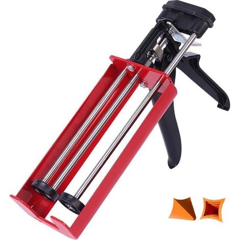 Double pistolet à caufrage pour double composant Rapport de mélange 1:1 jusqu'à 450ml pistolet manuel à caufrage pour adhésifs, scellants, Epoxy, avec 2 outils de joint en silicone (1/5)