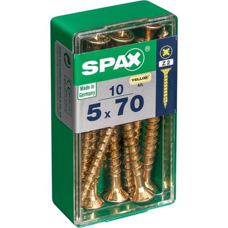 Caja de 10 unidades de tornillo para madera con cabeza plana en Yellox 5,0x70mm Spax (1/5)