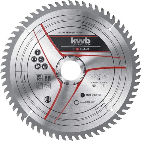 Einhell - Lama per sega circolare originale, 210 x 30 (accessori per sega, diametro 210 mm, attacco 30 mm, 64 denti, larghezza di taglio 1,8 mm, per troncatrice a batteria e seghe circolari da tavolo (1/3)