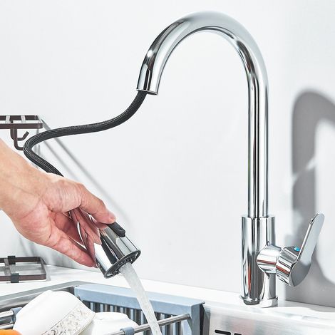Robinet Cuisine Robinet de cuisine avec douchette Mitigeur extractible Cuisine Chrome Robinet d'évier haute pression Cuisine Mitigeur pivotant 360° Acier inoxydable Robinet Cuisine 2 pulvérisations (1/5)