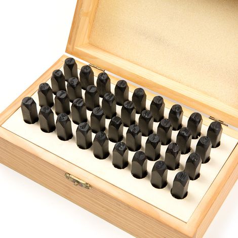 Letter and Number Stamp Set, 36-Piece Carbon Steel Metal Stamp Set, alphanumeric Punching Set with Wooden case, for Metal, Jewelry, Leather, Wood-4mm (1/5)