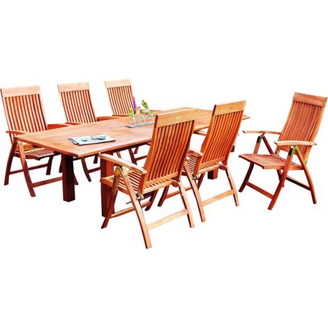 Comodoro Set 7tlg 6 Sessel Tisch 170x90cm Eukalyptus (1/3)
