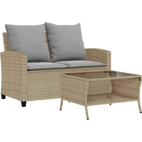 Maison Exclusive - Divano Giardino 2 Posti con Cuscini e Tavolo Beige Polyrattan