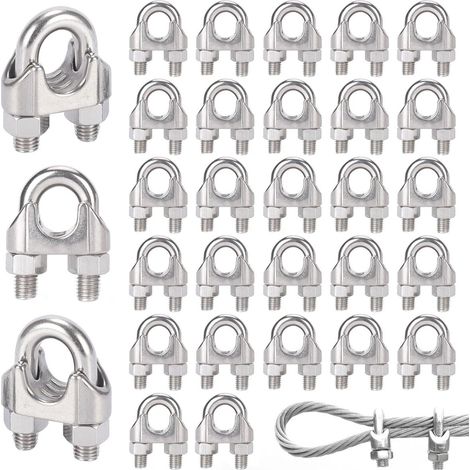 30 colliers de serrage en acier inoxydable de 5 mm - Colliers de serrage en acier de 5 mm pour câble métallique, tension de corde à linge, fixation de canopée (M5) (1/5)
