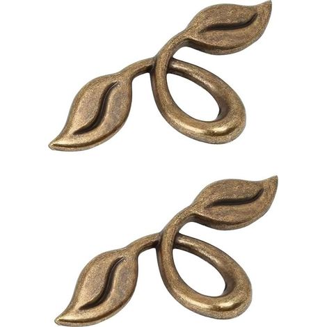 Lot de 2 poignées rétro à double trou en forme de petite feuille, en alliage de zinc, pour portes d'armoires, placards, tiroirs et autres espaces. (1/4)