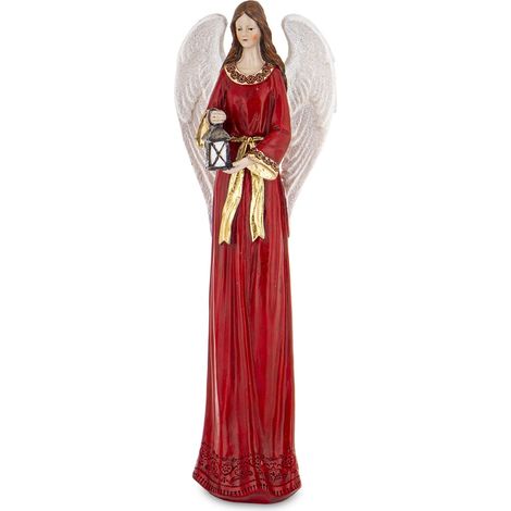 Engel mit Laterne, Figur im roten Kleid, Weihnachten, 38 cm (1/5)