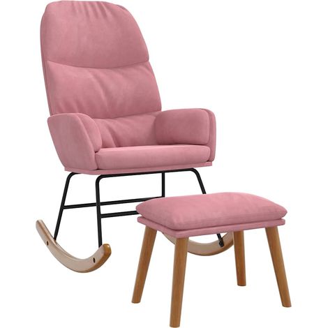 Maison Exclusive - Schaukelstuhl mit Fußhocker Rosa Samt (1/5)