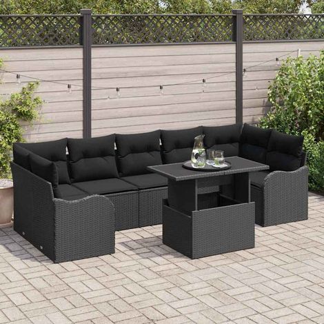 Conjunto de sofá de jardín 8 uds. 7-Número de plazas Negro vidaXL (1/5)