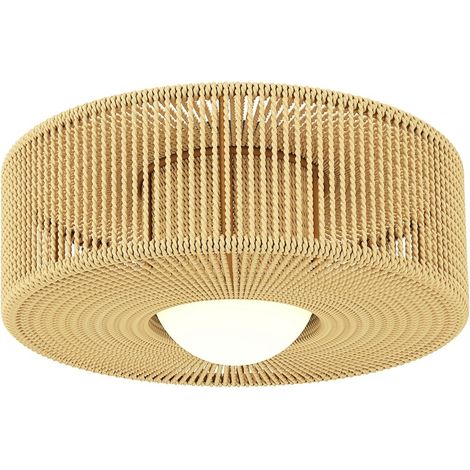 Plafonnier bohème rond en corde de chanvre avec douille G9 LED, lumière 3000K, format compact 32 x 32 x 18 cm pour salon, chambre ou couloir  CHICFURN (1/5)