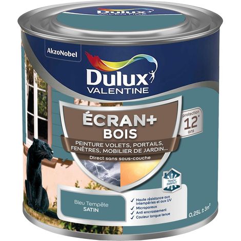 ECRAN+ BOIS - Peinture satinée pour bois extérieur - Volets, portes, fenêtres, portails - Bleu Tempête 0,25 L - Dulux Valentine